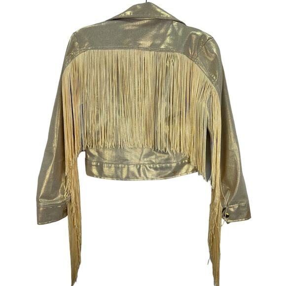 Wallflower San Francisco Vintage Metallic Gold Fringe Denim Jacket – Size Small - Picture 4 of 7